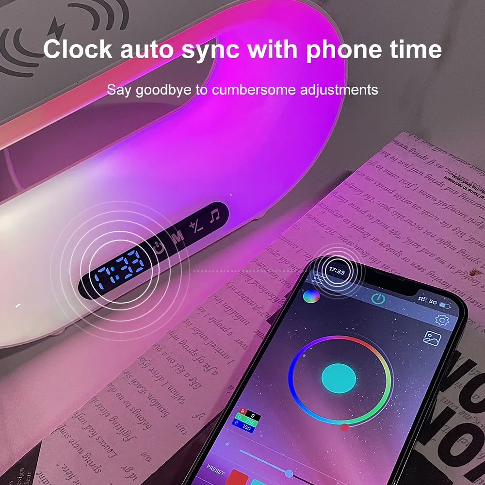 3-in-1 Smart LED Night Light with Wireless Charger & Alarm Clock