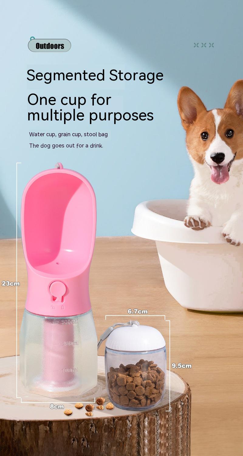3-in-1 Portable Pet Travel Water Bottle – Food Container & Waste Bag Holder