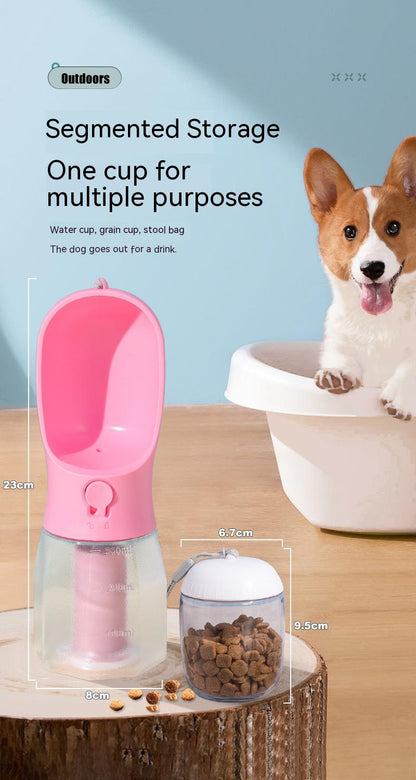 3-in-1 Portable Pet Travel Water Bottle – Food Container & Waste Bag Holder