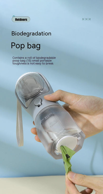 3-in-1 Portable Pet Travel Water Bottle – Food Container & Waste Bag Holder