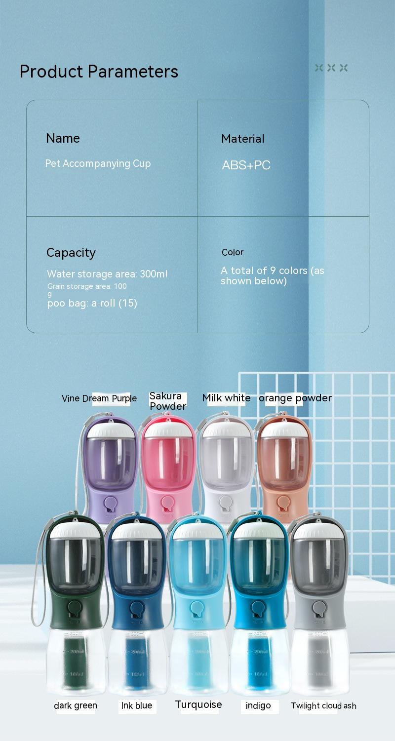 3-in-1 Portable Pet Travel Water Bottle – Food Container & Waste Bag Holder