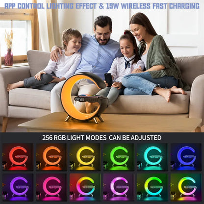 Smart G-Shaped LED Lamp with Bluetooth Speaker & Wireless Charger
