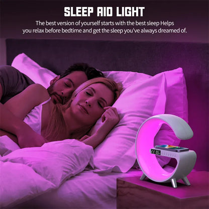 Smart G-Shaped LED Lamp with Bluetooth Speaker & Wireless Charger