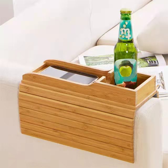 Bamboo Sofa Arm Tray Table – Flexible Couch Cup Holder & Snack Tray