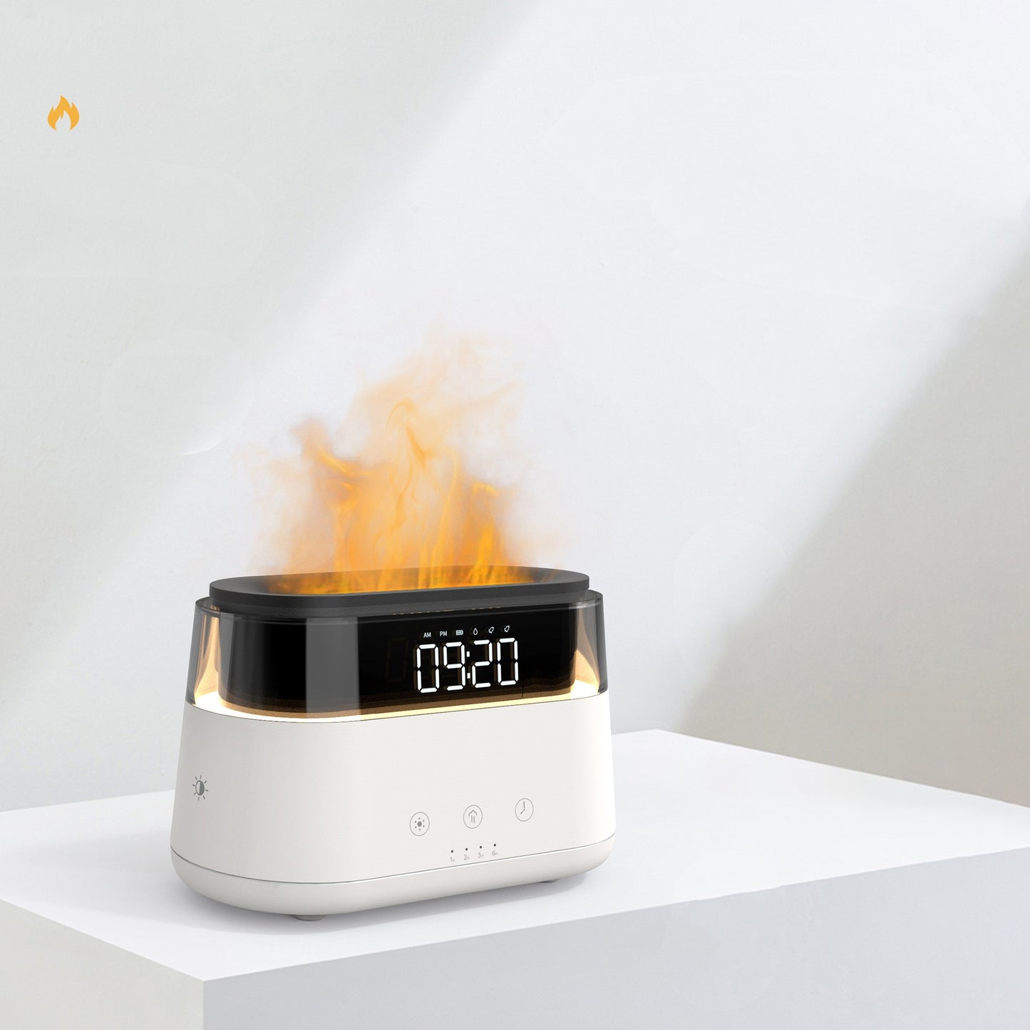 Flame Humidifier with Clock – Smart Aroma Diffuser & Timer for Bedroom
