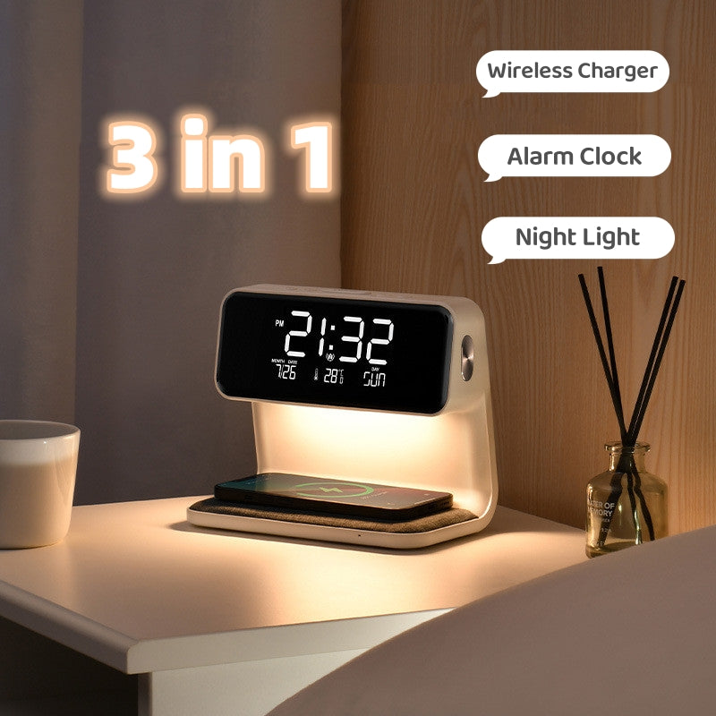 3-in-1 Smart Bedside Lamp | Wireless Charger + Alarm Clock + Ambient Light
