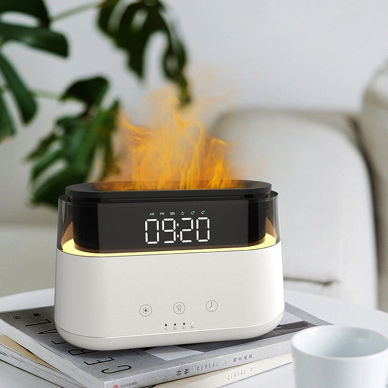 Flame Humidifier with Clock – Smart Aroma Diffuser & Timer for Bedroom