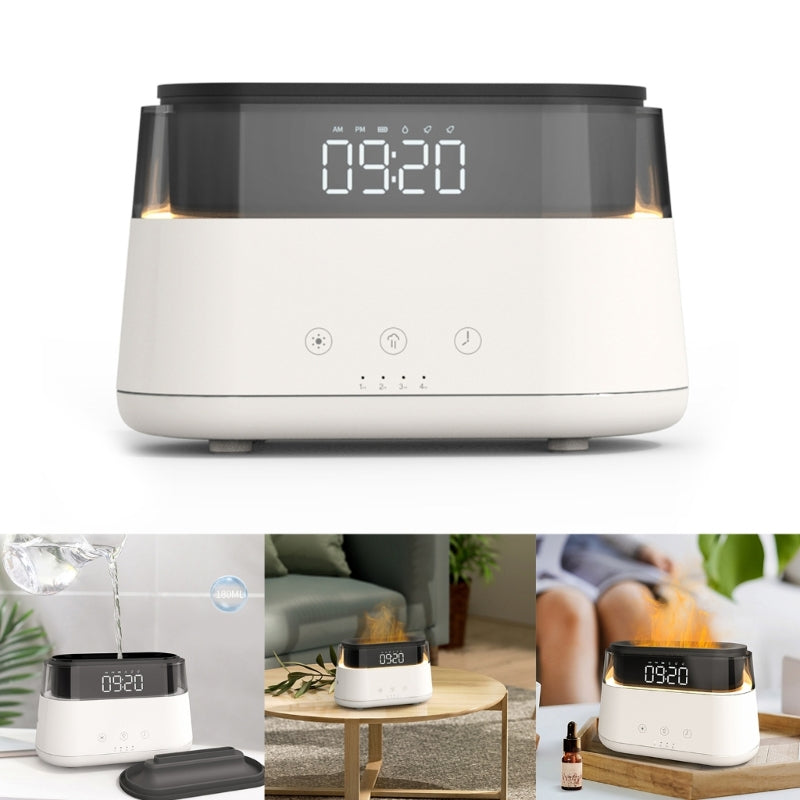 Flame Humidifier with Clock – Smart Aroma Diffuser & Timer for Bedroom