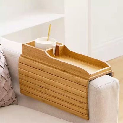 Bamboo Sofa Arm Tray Table – Flexible Couch Cup Holder & Snack Tray