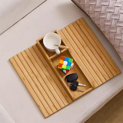 Bamboo Sofa Arm Tray Table – Flexible Couch Cup Holder & Snack Tray